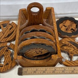 Set/8 Wooden Coaster Set with Holder Jigsaw Coasters With Animal Designs in Wood